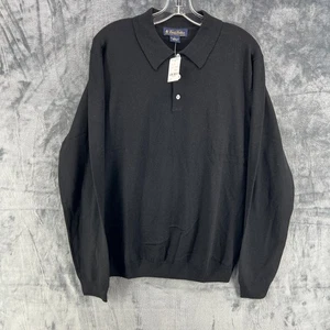 Brooks Brothers Extra Fine Italian Merino Wool Polo Sweater Mens Large NWT Black - Picture 1 of 17