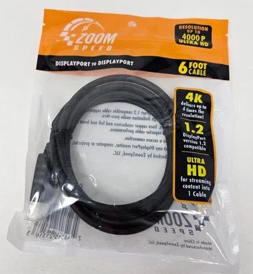 Zoom Speed  NEW DisplayPort DP 1.2 Male to Displayport  Male 6ft. - Image 1 of 2
