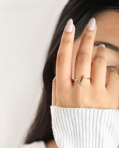 14K Gold 0,08 ct VS/F-G Diamant Querlenker Ring Größe - 3 bis 8 US - The Jewelz - Bild 1 von 8
