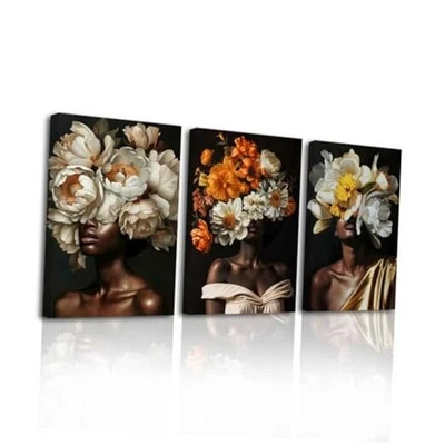  Arte de pared afroamericano niña negra africana 12,00" x 16,00" x 3 piezas blanco Foto 1 de 4