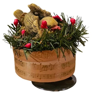 Vintage Enesco Spieluhr Vogel im Nest mit Box spielt weiß Weihnachten (gg210) - Bild 1 von 9