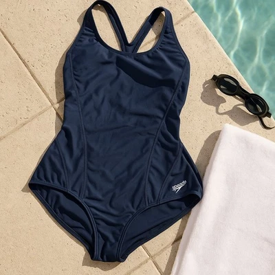 Traje de baño Speedo PowerFlex de una pieza negro sólido moderado ultraback para mujer 18 Foto 1 de 4