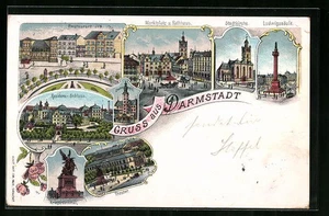 Lithographie Darmstadt, Restaurant Jls., Marktplatz u. Rathaus, Stadtkirche 189  - Picture 1 of 2