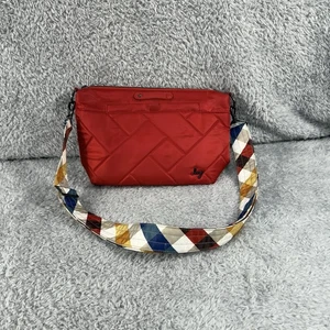 Lug RFID Medium Crossbody Flare 2 Poppy Red with Plaid Multi Color Strap - Picture 1 of 14