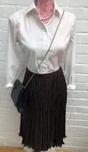 Escada Silk Blend Skirt Brown Size 38 UK 8/10 Crinkle Party Aline Knee Length - Picture 1 of 8
