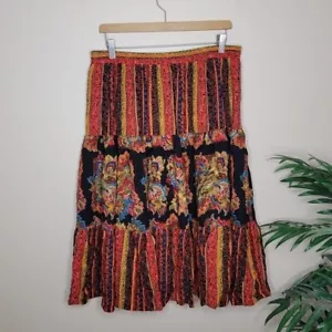 Vintage SK & Company | Tribal Mixed Print Elastic Pull-On Waist Midi Skirt 16 - Picture 1 of 4