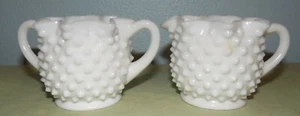 Vintage Fenton Hobnail Star Shaped Milk Glass Creamer & Sugar Set Ruffled Edge - Picture 1 of 5