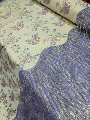 Brocado Jacquard Flecos Peludo Metálico Lavanda Tela Por Yarda Flores Floral  Foto 1 de 4