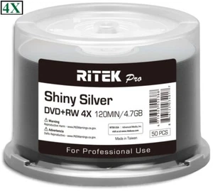 50er-Pack RITEK PRO 4X glänzend-silber Top 4,7GB DVD+RW Medien in Kuchenbox - Bild 1 von 1