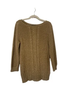 LAUREN RALPH LAUREN Cable Knit Sweater Sz L Gold Metallic 3/4 Sleeve Pullover - Picture 1 of 7