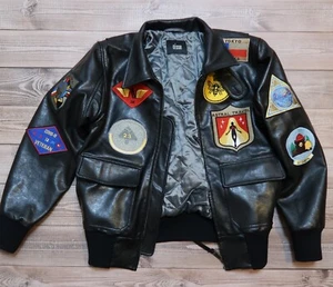 NISSE TOM PILOT JACKET Biker Bomber Casual Y2K Zip Black Leather, Teen`s Size - Picture 1 of 19