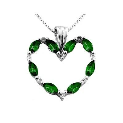 Chrome Diopside Heart Pendant White Topaz Italian chain 925 sterling silver - Image 1 of 2