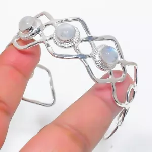 Moonstone Gemstone Handmade 925 Sterling silver Adjustable Cuff Bracelet - Picture 1 of 1