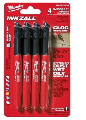 Milwaukee 48-22-3104 INKZALL Black Fine Point Jobsite Markers 4pk - Image 1 of 2