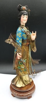 Chinese Empress Meet Leizu Figure Gilt Silver & Enamel Filigree Sculpture RARE - Image 1 of 4