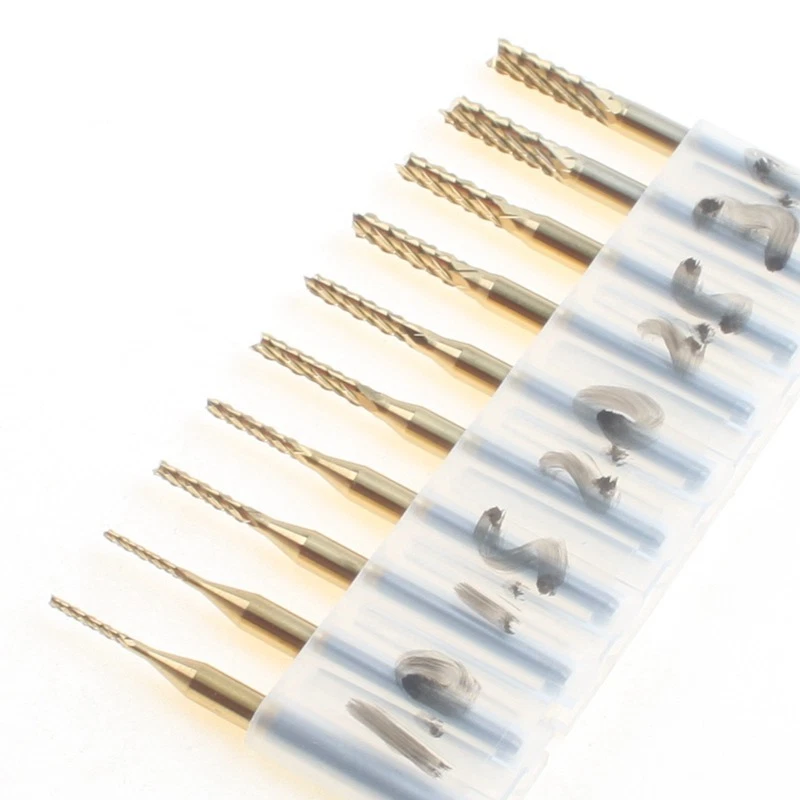 10pcs Titanium Coat Carbide 1.0-3.0mm PCB Carbide Tools, CNC Cutting Bits - Image 1 of 2