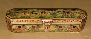 Vintage Old Camel Bone Mughal Islamic King Riding Elephant Hand Painted Pen Box - Picture 1 of 10