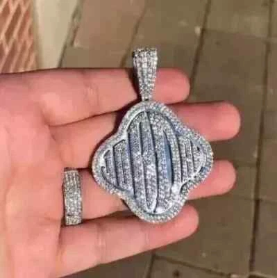 Real Moissanite 2.20Ct Round Cut Customize Letter Pendant 14K White Gold Plated - Image 1 of 4