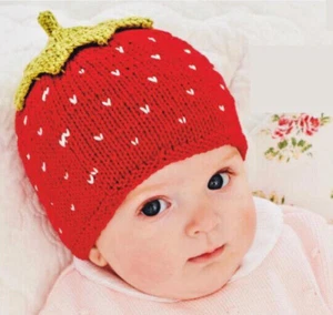 0145 Knitting Babys Cute Strawberry Hat 0-6mths DK - Vintage Pattern Copy - Picture 1 of 1