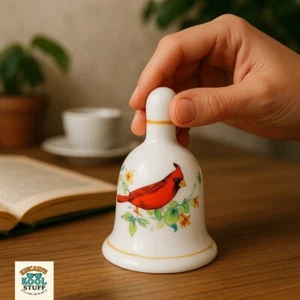 Bell Vintage Authentic J.S.N.Y with Red Cardinal & Flowers White Porcelain - Picture 1 of 12