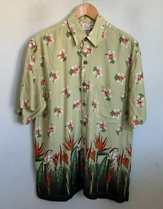 Pineapple Moon Hemd Kurzarm olivgrün Blumenmuster Knöpfe Tasche Größe L - Bild 1 von 4