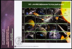 1) UNO Wien 699-714 50 Jahre bemannte Weltraumfahrt ZD-Bogen auf Schmuck FDC - Bild 1 von 3