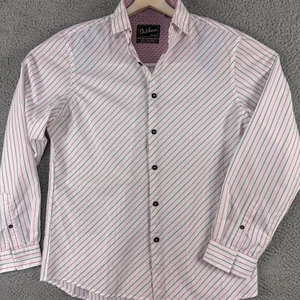 DaVinci Shirt Mens Large White Red Blue Stripe Preppy Casual Flip French Cuff - Picture 1 of 13