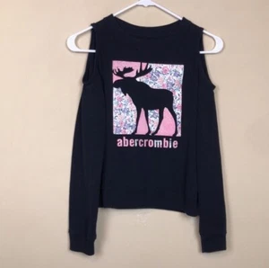 Abercrombie Kids Girls’ Moose Floral Graphic Exposed Shoulder Sweater Sz 9 / 10 - Picture 1 of 8