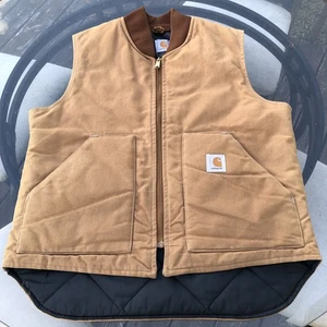 Gilet foderato trapuntato Carhartt Duck in tela marrone/abbronzatura 46 pollici petto - Foto 1 di 10