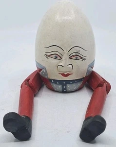 Scaffale vintage Humpty Dumpty arte popolare legno intagliato dipinto a mano con cerniera - Foto 1 di 6