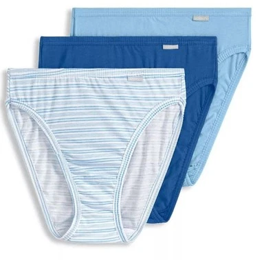New Jockey Women's size 8 Underwear Elance Cotton French Cut  3 Pack Blue Stripe - Image 1 of 2