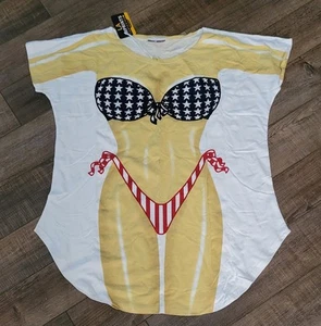 Vintage Fun2Wear Shirt One Size weiß LA Aufdrucke USA Flagge Schwimmen Überziehen - Bild 1 von 4