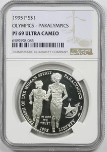 1995-P Olympics Paralympics Blind Runner $1 NGC PF 69 UCAM Silver Commemorative - Picture 1 of 4