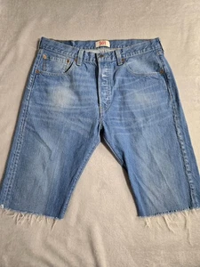 Levi 501 blaue Jeansshorts Herren Größe 34 abgeschnitten Country Distressed Jorts Y2K - Bild 1 von 12