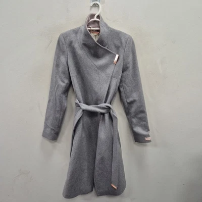 Abrigo Ted Baker Khera Mezcla de Lana Cachemira Cinturón Largo Midi Talla 1 UK 8 Foto 1 de 4