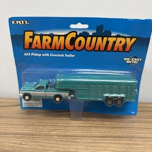 1995 ERTL Farm Country #311 4x4 Aqua Green Pickup With Livestock Trailer NEW - Picture 1 of 4