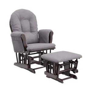 Espresso With Gray Swirl Cushion Hoop Glider And Ottoman Set - Picture 1 of 8