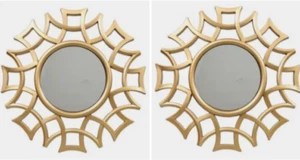 2 Small Starburst Sunburst Glass Accent Mirrors Gold Plastic 9.75x9.75 Home Offi - Picture 1 of 24