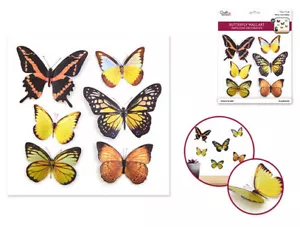 FARFALLE 6 adesivi murali decalcomanie 3D con accenti di lamina marrone oro insetti insetti - Foto 1 di 1