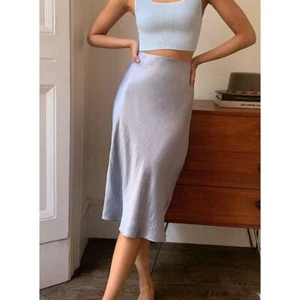 Babaton Satin Midi Slip Skirt Size 10 Silver Blue Crinkle Holiday Party - Picture 1 of 5