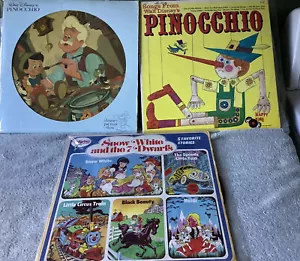 Vintage Disney Vinyl Records 2/Pinocchio , Snow White 7 Dwarfs 3 LPs - Picture 1 of 4