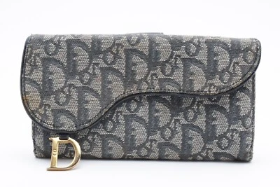 Cartera larga Christian Dior Trotter de lona de cuero azul marino Foto 1 de 4