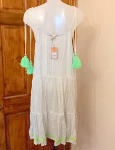 Mantaray Dress Lightweight Emb. Tassels Summer BoHo Sz L BNWT Stunning - Picture 1 of 6