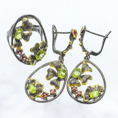 Not Enhanced Natural Peridot Silver SET 925 Sterling / RVSS15 - Image 1 of 3