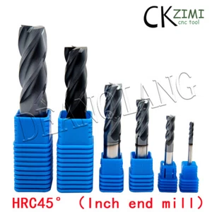 HRC45°  1/8，1/4，3/8，1/2，5/8，3/4 Solid Carbide Inch End Mill 4 Flute TiAlN Coated - Foto 1 di 12