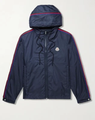 NUEVA, Chaqueta con Capucha Moncler Hattab Logo-Aplicado Shell en Azul Marino Talla 5 #DC503 Foto 1 de 4