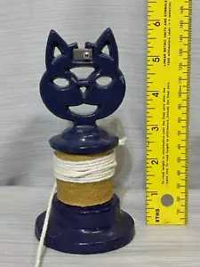 Kitchen String Holder Cast Iron BLUE CAT Cutter Twine Dispenser Vintage Yarn - Picture 1 of 4