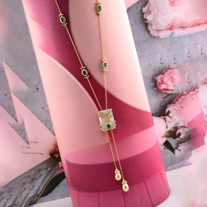 29.00 Tcw Emerald Pearl Lab Grow CVD Diamond Lariat Necklace 18k Yellow Gold - Picture 1 of 12