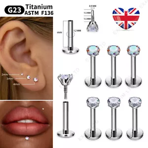Knorpel Ohrringe Ohrstecker Titan Flachrücken Tragus Nase Helix Labret Piercing G23 - Bild 1 von 11