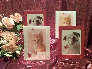 Vtg 1990 American Greetings Valentines Day Cards♡ 4pc♡ 2 Kitty Cats & 2 Puppies♡ - Picture 1 of 13